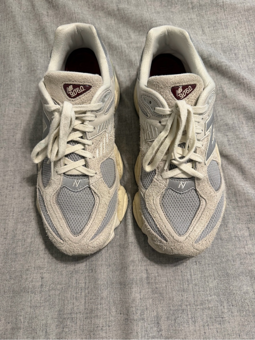 New Balance 9060 Off-White and Light Gray Retro Running Sneakers